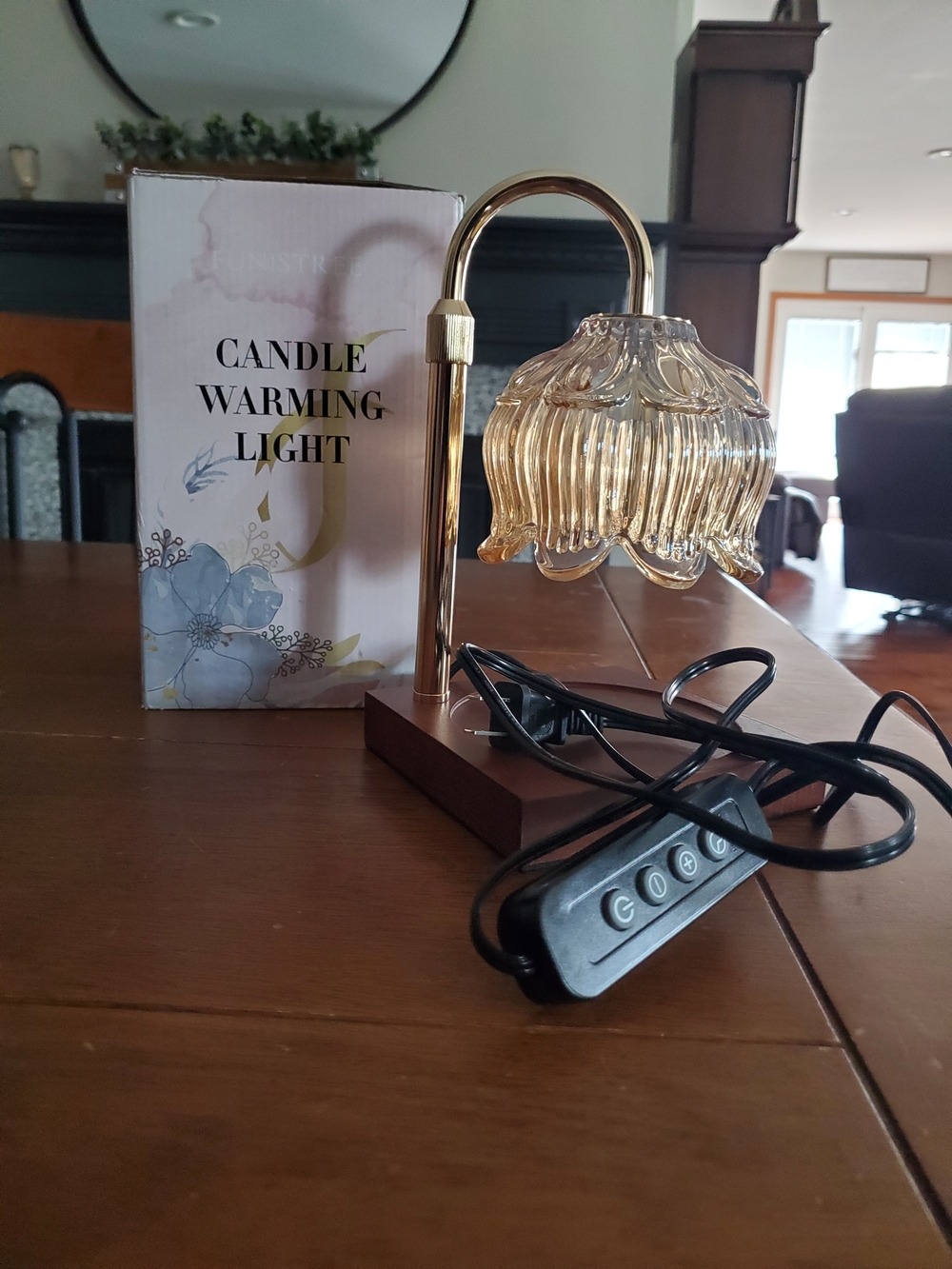 Candle Warming Light with Amber Glass Shade